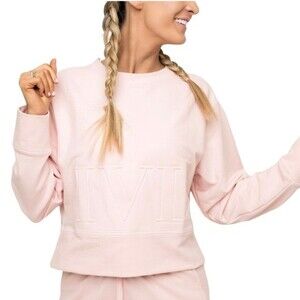 Ivory Lane Collective Peony Crop Crewneck Sweatshirt Pink Terry Cloth